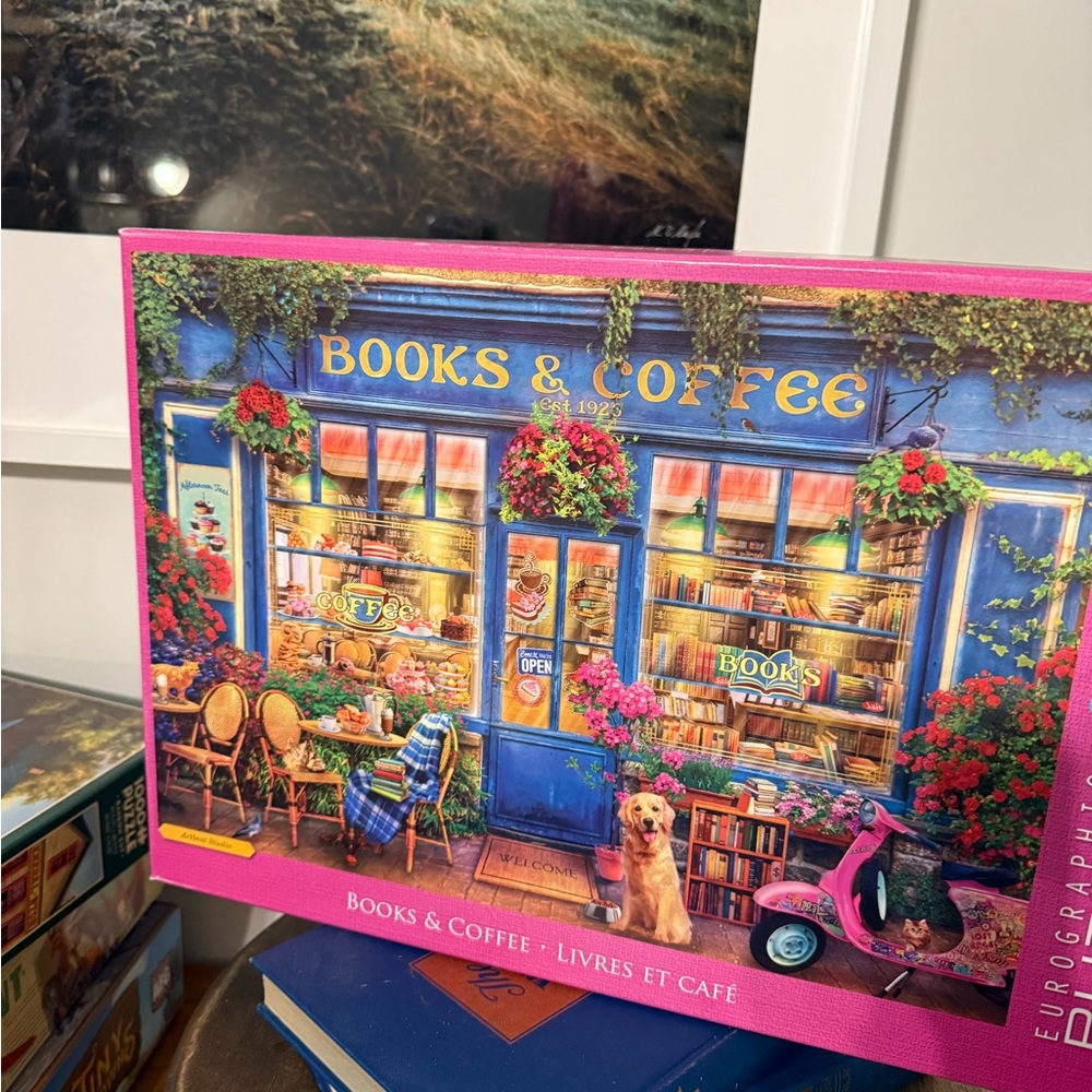 Books & Coffee Eurographics 1000 Piece Puzzle - Vibrant Blue and Pink